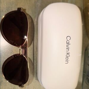 Calvin Klein Men's Gold and Brown Sunglasses